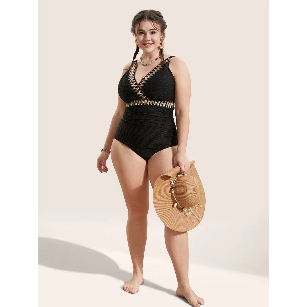 NEW Bloomchic Black Boho Wrap One Piece Swimsuit Crochet Look 22-24 / 3X